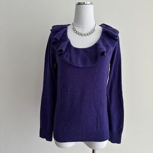 Lauren Ralph Lauren Cashmere Sweater Womens Large Purple Ruffle Luxury Knit Top